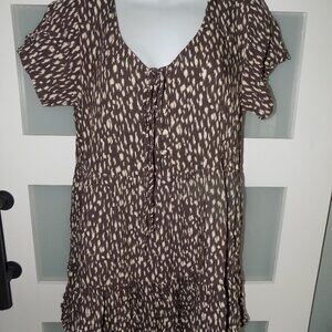 Kiwi + punch Brown/Cream Print Casual Dress Size M Women's